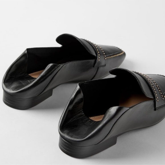Zara Black Soft Leather Studded Loafer Sz 7.5 - Picture 5 of 15